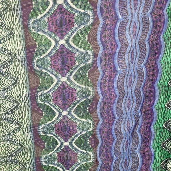 KAS Designs Sheer Long Blouse L Blue Green Medallion Leaf Print Boho Peasant - Picture 4 of 11